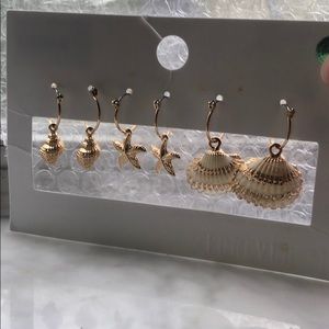 Gold Forever 21 Seashell Earrings (set of 3)